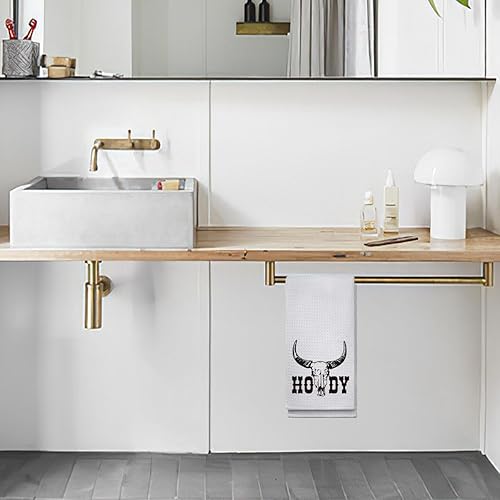 Miniatura 4 de OHSUL Toallas de cocina absorbentes retro de vaquero occidental con cabeza de toro, diseño de calavera y howdy, paño de cocina, toalla de mano