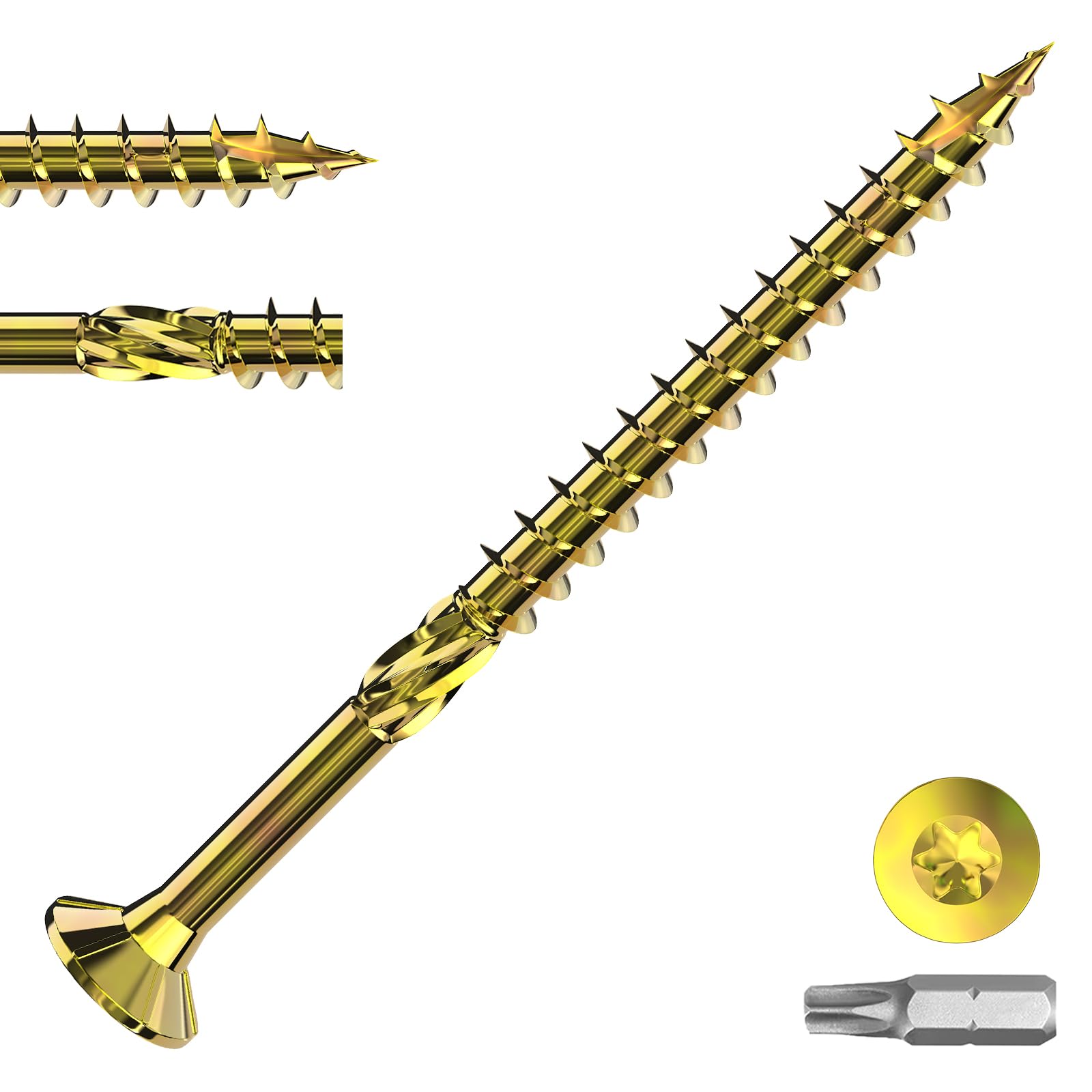 Zynthor 4.5 x 60mm Wood Screws, 100Pcs Galvanized Decking Screws, Rust Resistant Torx Drive Flat Head Screw, with T25 Torx Bit