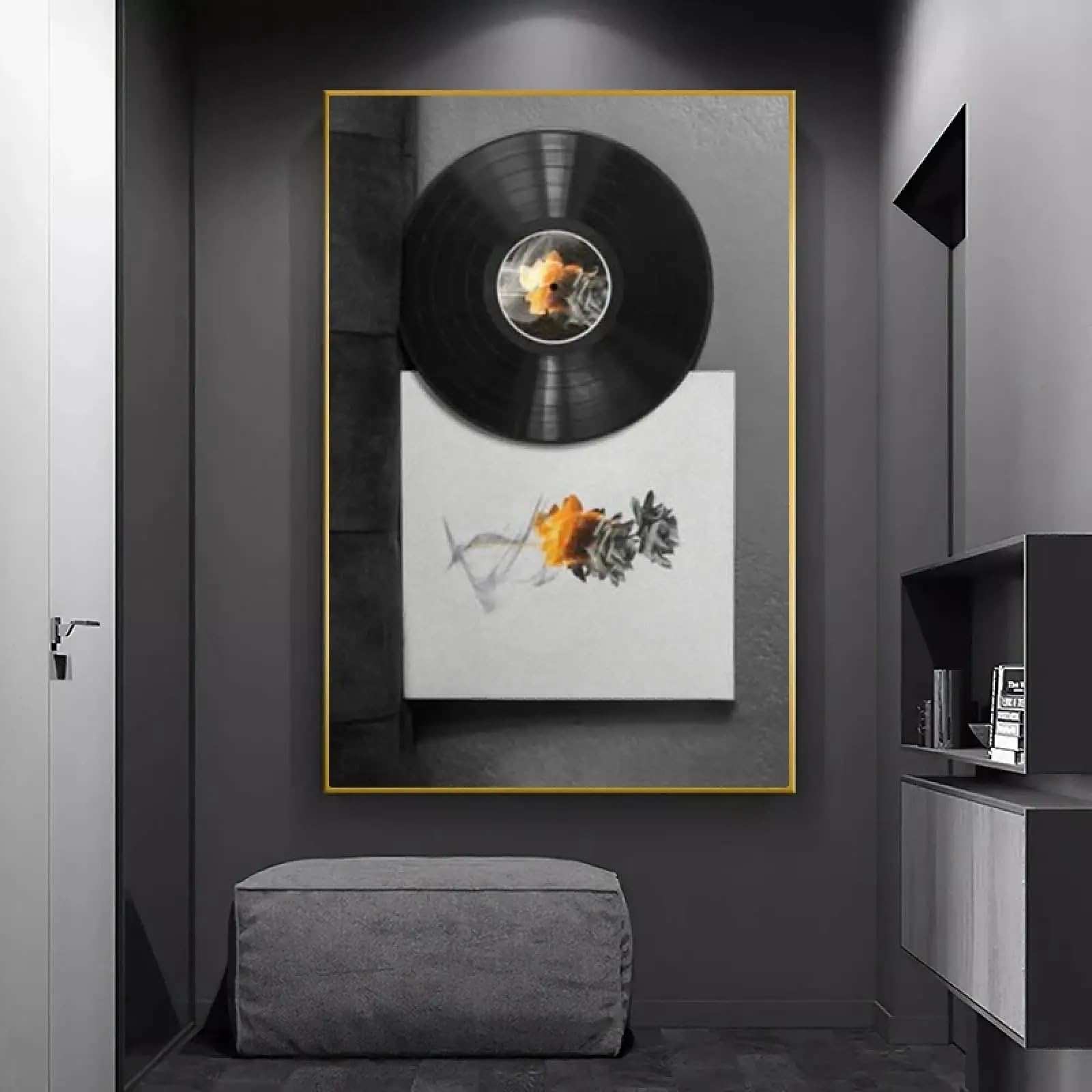XINBAO Poster di dischi in vinile retrò, stampe su tela con rose in bianco e nero, quadri da parete per soggiorno, decorazione per la casa, 30x45 cm con cornice