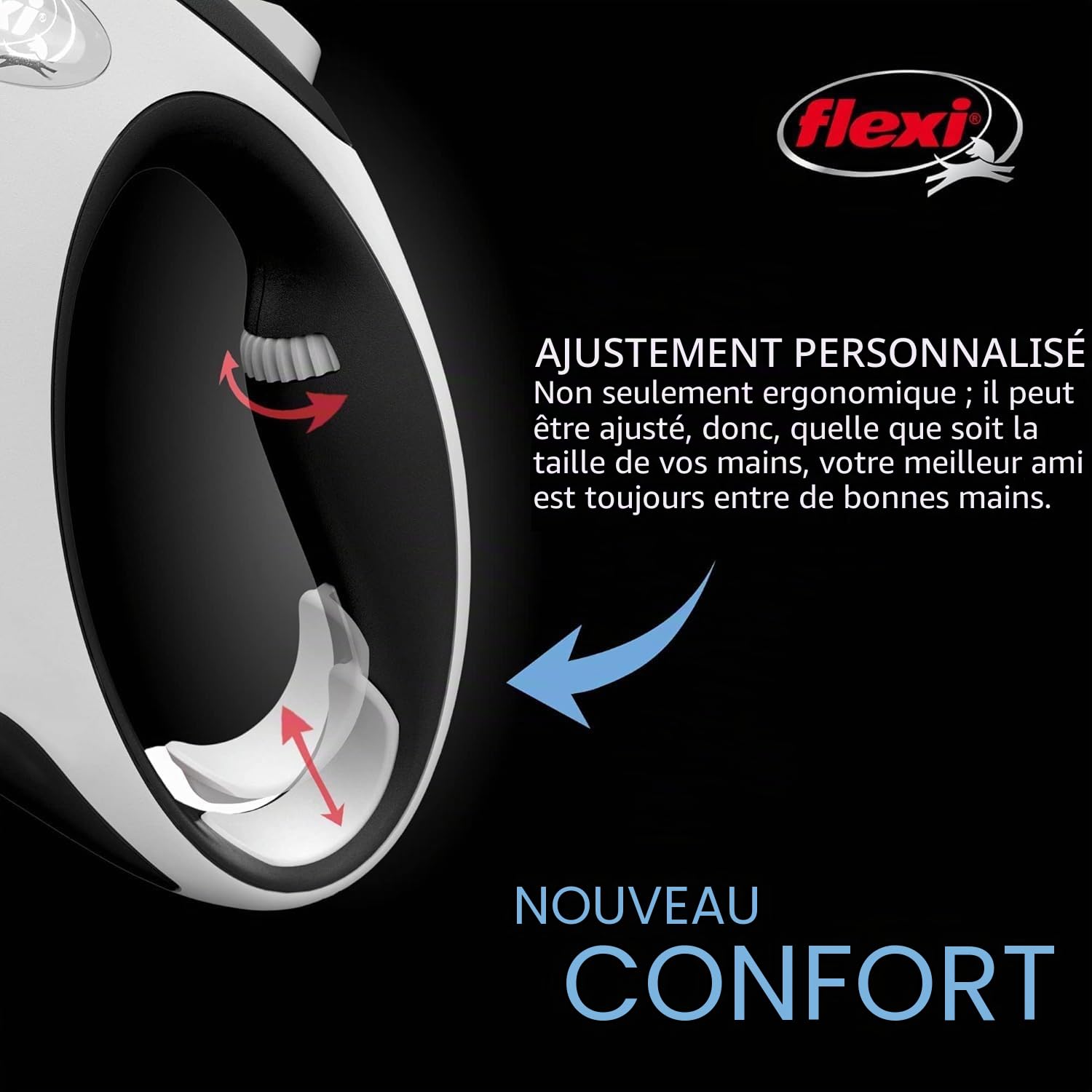 FLEXI New Comfort Laisse rétractable pour Chien (Ruban), pour Chiens jusqu'à 50 kg, 8 m, Taille L, en Nylon, Gris/Noir