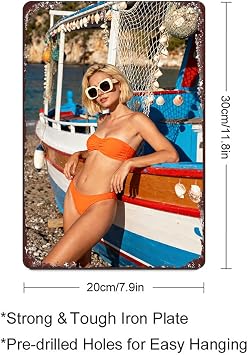 Gorgeous Woman in Stunning Red Bikini on the Beach Pin Up Sexy Girl Hot Bikini Women Vintage Metal Tin Sign Girl Poster For Bathroom Home Car Club Bar Man Cave Retro Art Wall Decor 6 * 8 inch