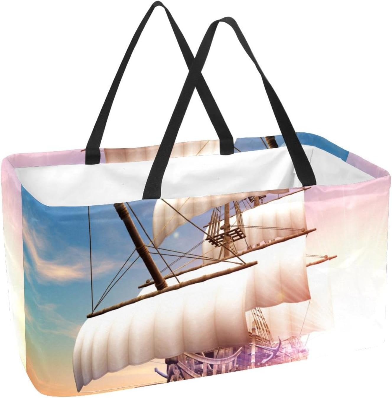 suojapuku Reusable Grocery Bags,Rose and Flower Stripes,Lightweight Recycling Shopping Totes Bag with Handle for Groceries