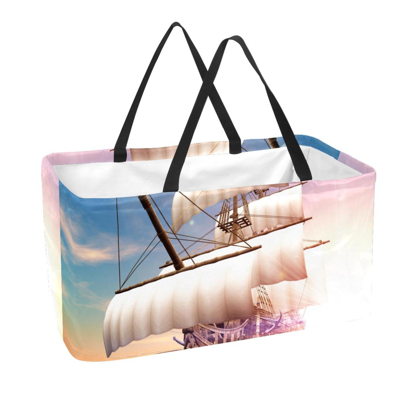 suojapuku Reusable Grocery Bags,Rose and Flower Stripes,Lightweight Recycling Shopping Totes Bag with Handle for Groceries