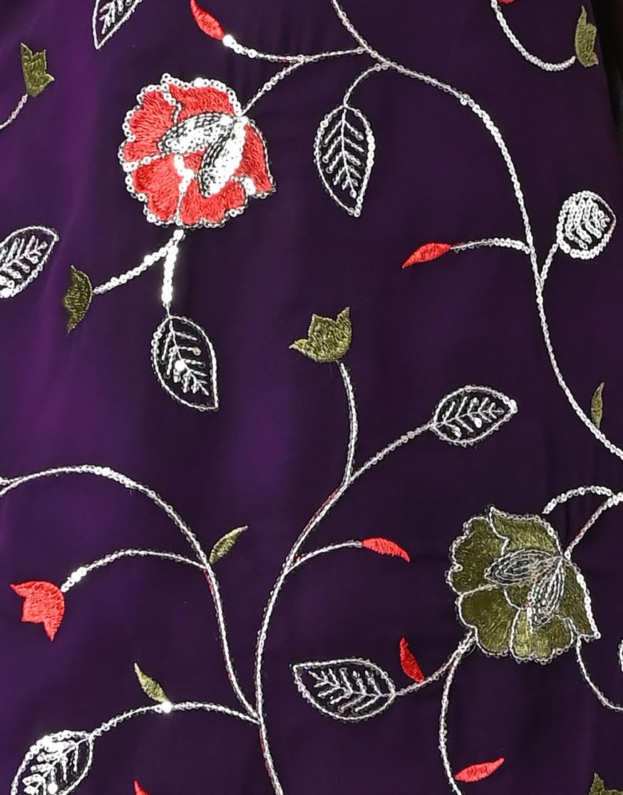 SPAMitude - Georgette Embroidery Sequin Kurta, Skirt and Dupatta Set for Girls – Ethnic Party Dress I Birthday Trendy Classic Outfit I Square Neck Sleeveless (PURPLE, 9-10 YEARS) - Image 3 thumbnail