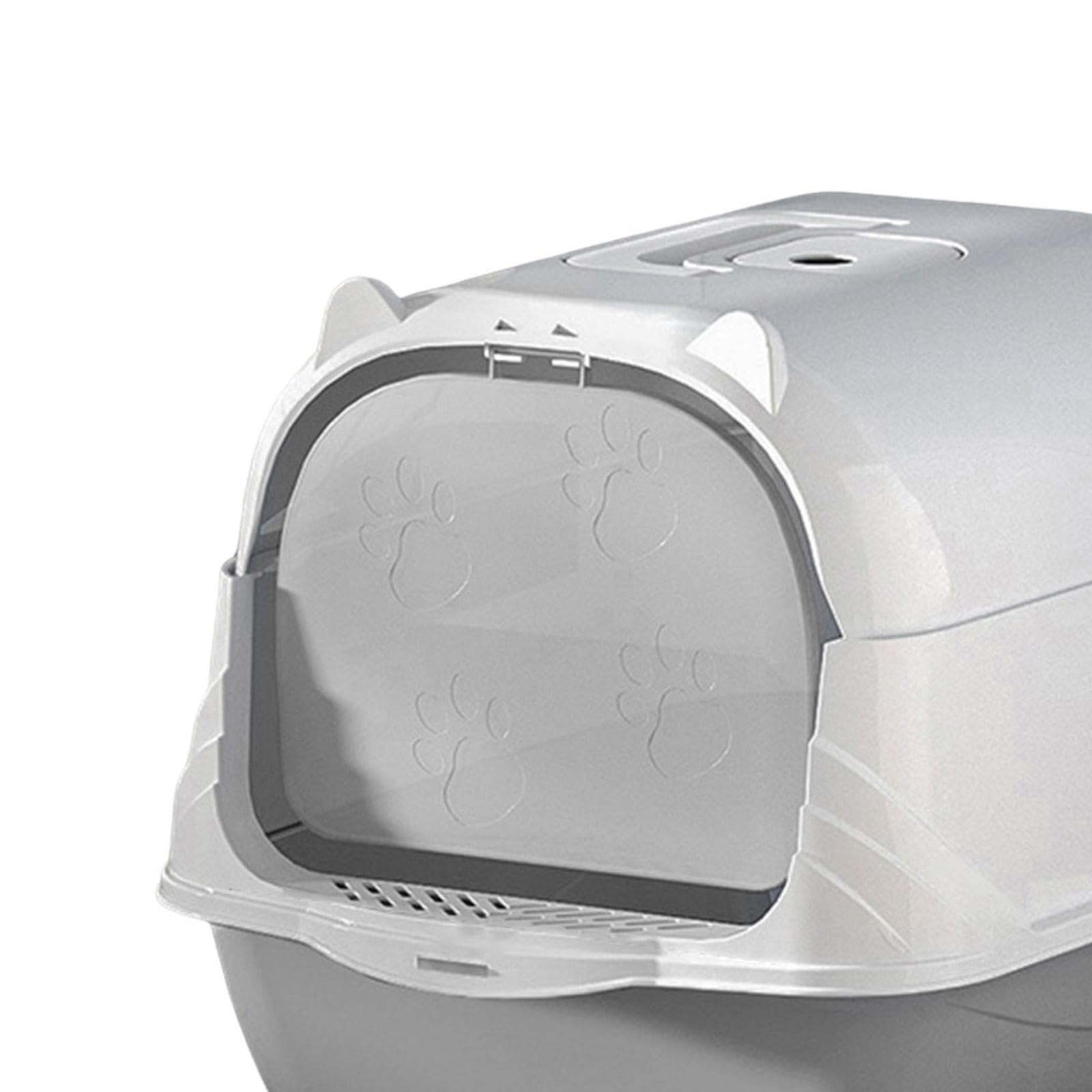 Katzenklo Geschlossene Katzentoilette Haubentoilette Katzenstreu Box mit Schaufel Enclosed Tragbare Toilettenschale Dicht Schließende Tür, GRAU