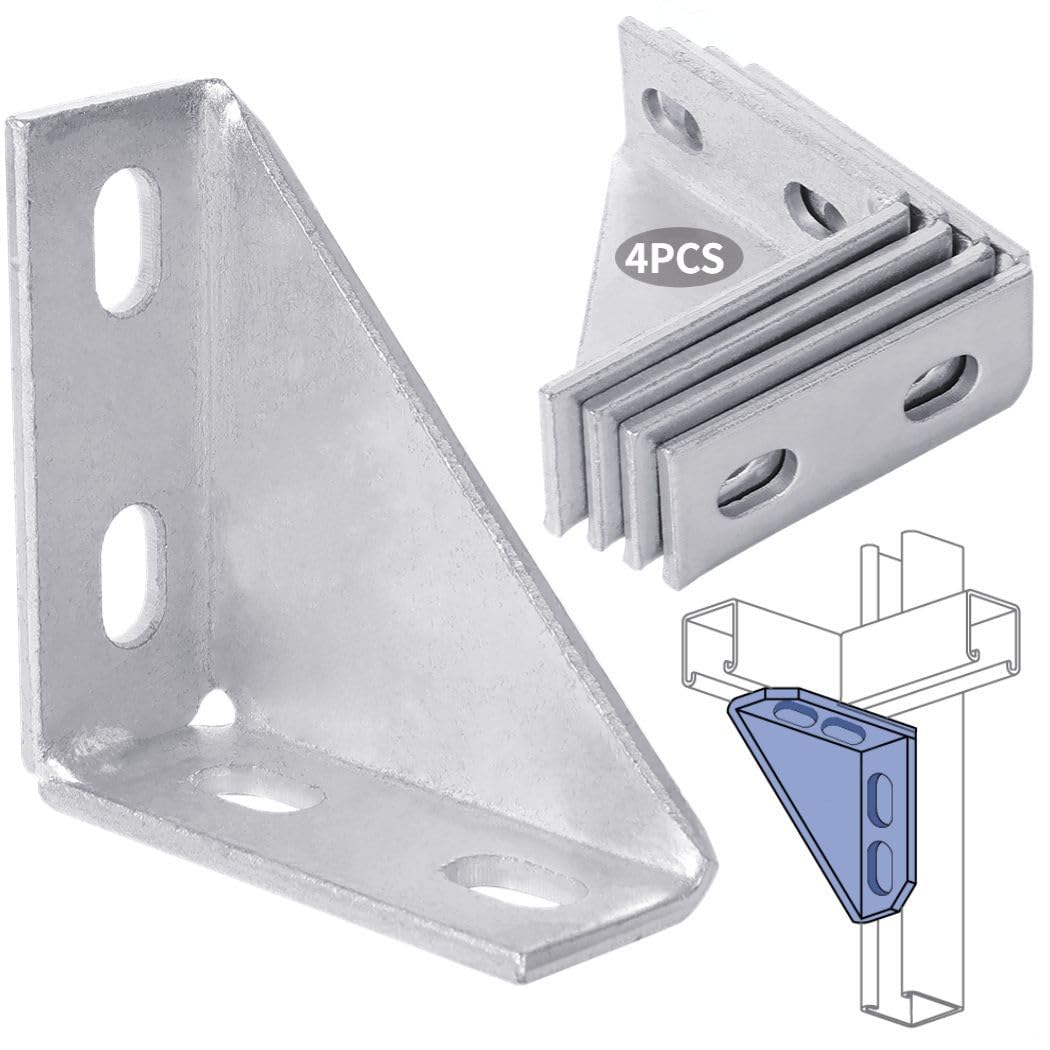 Paquete de 4 conectores reforzados de 90 grados, soportes de ángulo recto Q235 de acero al carbono para canal de 1-5/8, 4 x 4 x 1.5