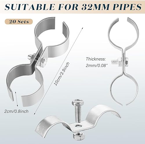 Miniatura 2 de Hicarer 20 abrazaderas de panel de valla de eslabones de cadena de 1-38 pulgadas, abrazaderas de panel de perrera para marco de panel de tubería