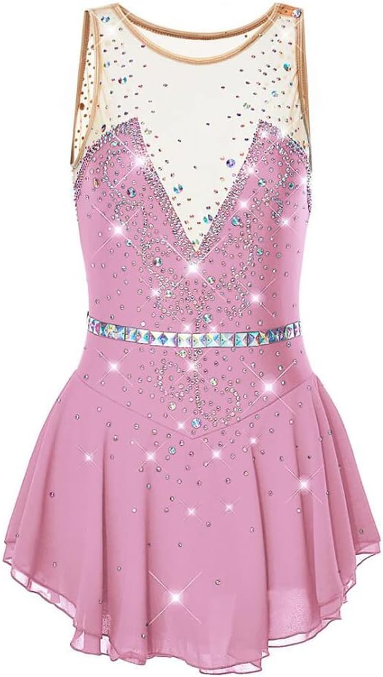 Figure Skating Costume Sleeveless Ice Skating Dresses Gymnastics Performance Leotard Cheerleading Outfit