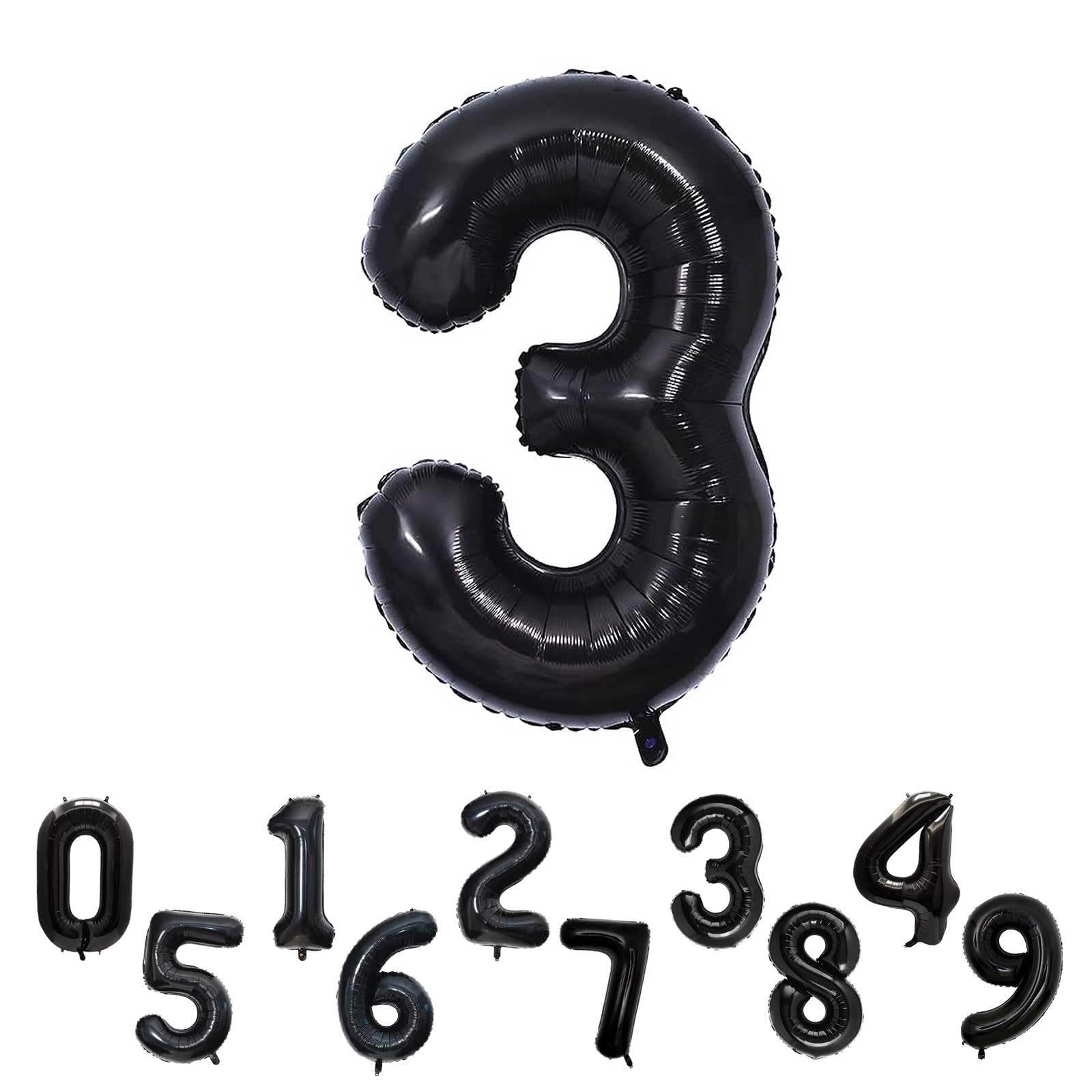 ブラック 誕生日 数字 バルーン ナンバー バルーン 3 ハッピーバースデー バルーン 3歳 誕生日 数字 バルーン 32インチ 約80cm アルミ風船 結婚式 記念日 お祝い - 1
