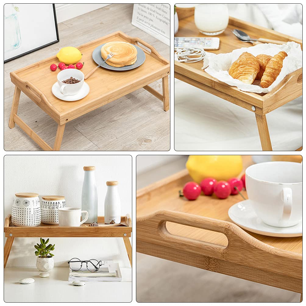 Plateau de lit pliable en bambou pour petit déjeuner au lit avec pieds 45 x 30 x 6 cm Idéal pour la maison et la chambre à coucher Parfait pour les repas et la présentation de bijoux