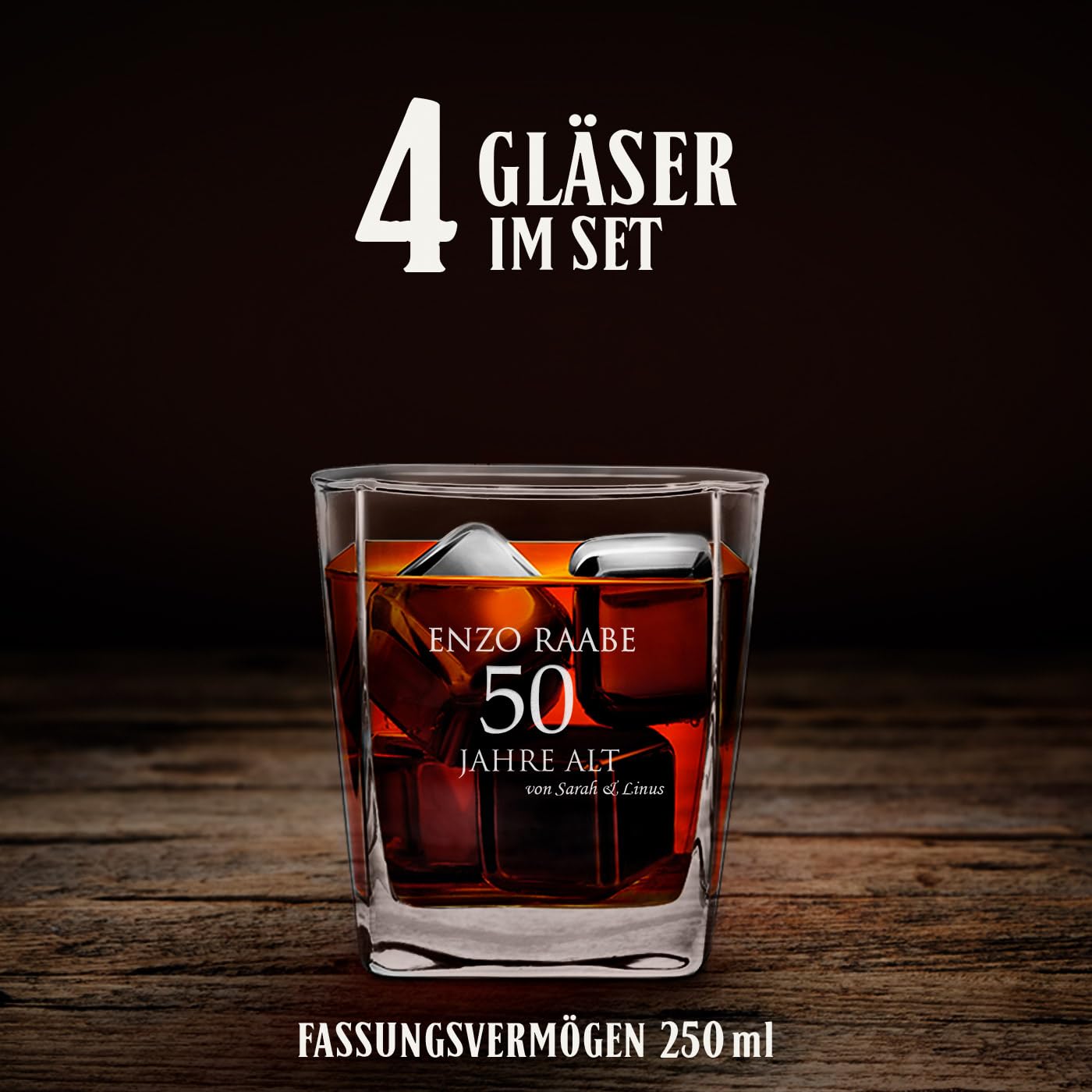 Maverton Whiskey Karaffe + 4er Whiskygläser Set mit Gravur personalisiert