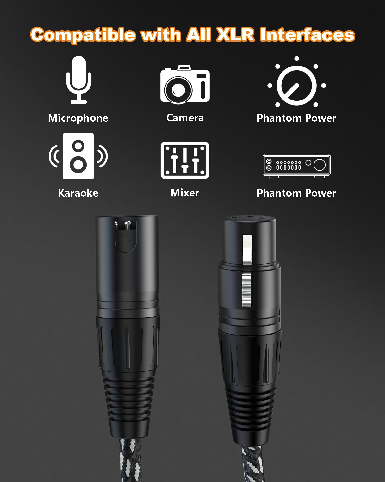 XLR Cable 6ft 4Pack,Microphone Cable 6 Feet, Braided Balanced Mic Cables Male to Female 3 Pin Connector for Microphones, Mixer, XLR Speaker, Audio Amplifier