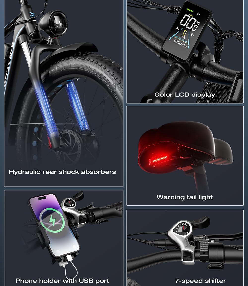 EB7PRO Elektrofahrrad für Erwachsene, Dual-Motor, 52 V, 23 Ah, austauschbarer Akku, hydraulische Scheibenbremsen, 7-Gang-All-Terrain-E-Mountainbike, Pendlerfahrrad