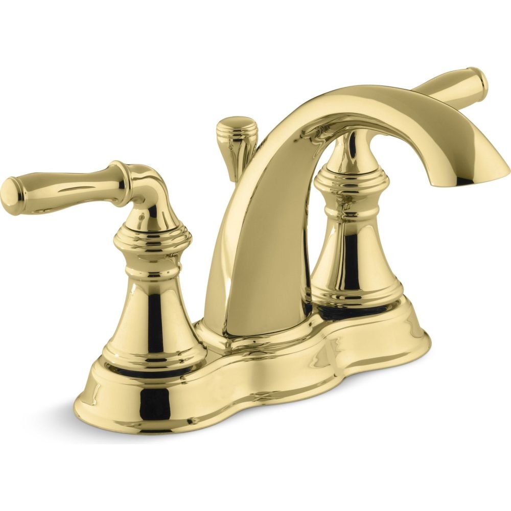 Kohler393-N4-PB Devonshire Centerset 4 inch Bathroom Faucet with Pop-Up Drain Assembly, 2-Handle Bathroom Sink Faucet, 1.2 gpm, Vibrant Polished Brass
