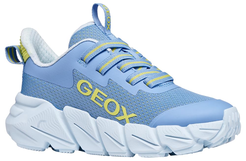 Geox J FLEXYPER Fast Girl Trainers, LT Blue/Lime, 34 EU