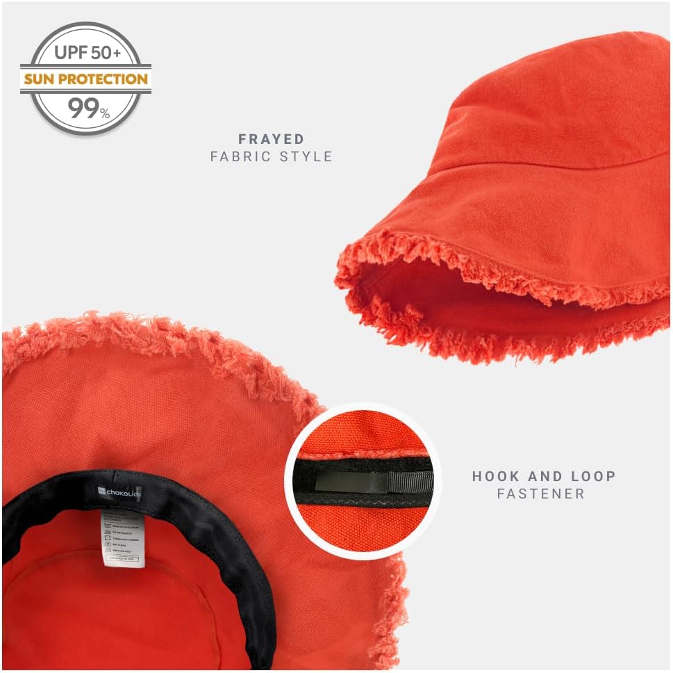 CHOK.LIDS Frayed Bucket Hats for Women Men Unisex Trendy Washed Cotton Floppy Wide Brim Boonie Outdoor Summer Beach Headwear - Image 2