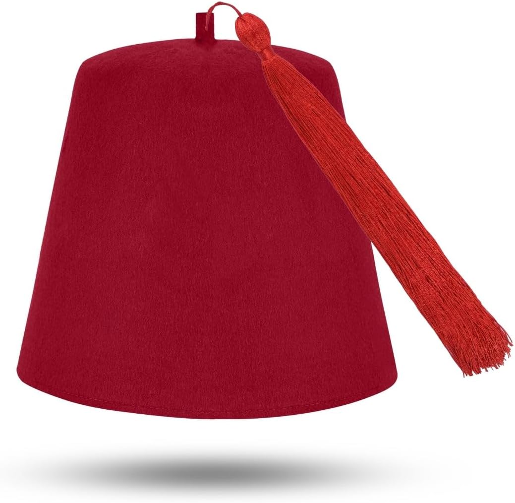 BRICKS MASONS Masonic Plain Fez Hat - Scarlet Wool with Various Tassel Colors