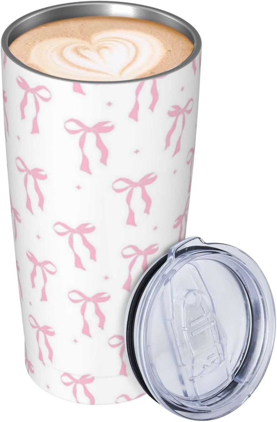 Bow Tumbler with Lid and Straw Pink 20oz Insulated Stainless Steel Cup Cute Travel Coffee Mug Water Bottle for Women Gift for Birthday Christmas - Image 9
