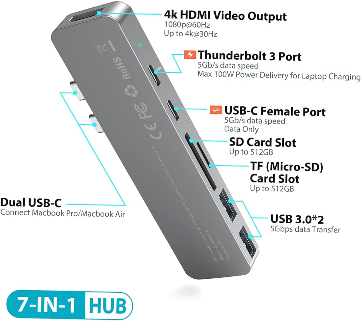 USB-C Hub Aluminum Alloy 7-in-1 Multiport Hub
