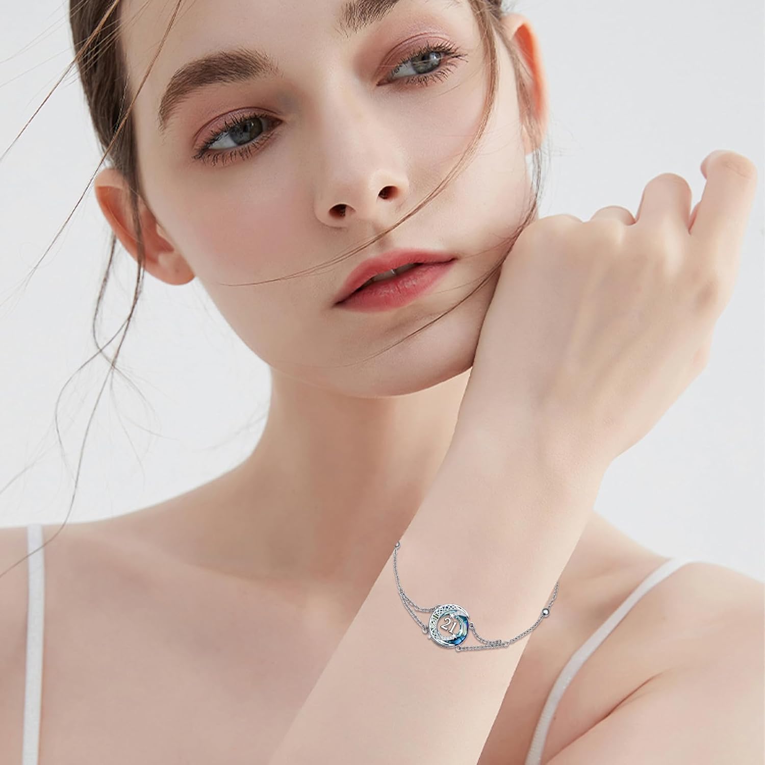 JUSTKIDSTOY Birthday Gifts Bracelet for Women Girls 925 Sterling Silver Celtic Moon Star Bracelets with Blue Crystal Pendant Jewelry for Sister Friends - Image 5