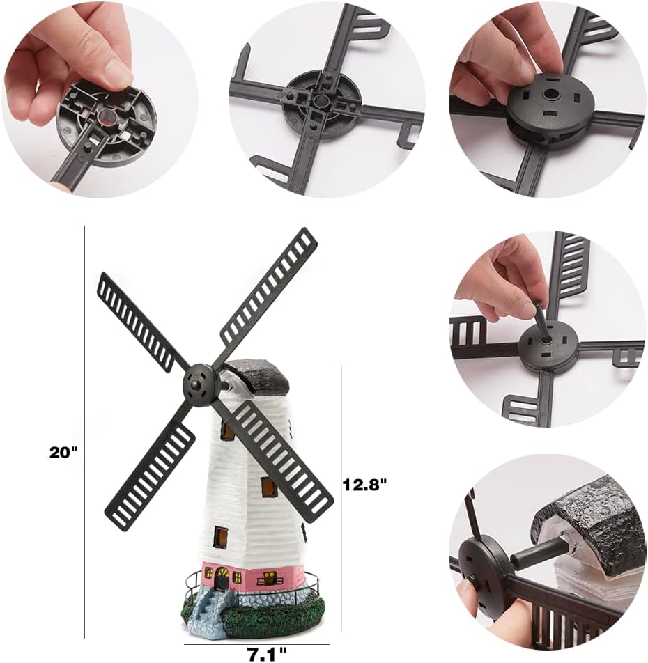 pearlstar Solar Garden Outdoor Windmill Lighthouse - 20" Solar Powered LED Lighthouse Garden Statue Waterproof Decorative Light for Women Mom Landscape Decor Lawn Table Patio Pathway Yard
