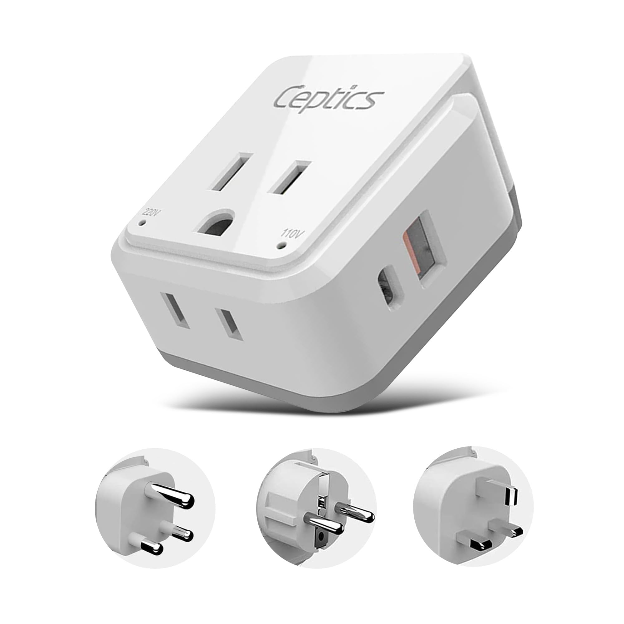 Ceptics South Africa Power Adapter Travel Set - 20W PD & QC, Fast & Safe with Dual USB & USB-C - 2 USA Outlet - Use All Over Africa, Zimbabwe, Morocco