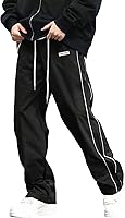 Verdusa Men's Straight Leg Track Pants - Elastic Waist Parachute Streetwear with Pockets & Letter Patch