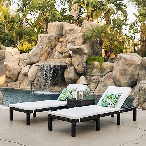 OAKVILLE FURNITURE 61702 Patio Outdoor Adjustable Pool Chaise Lounge Chair, Brown Wicker Beige Cushion - Image 3