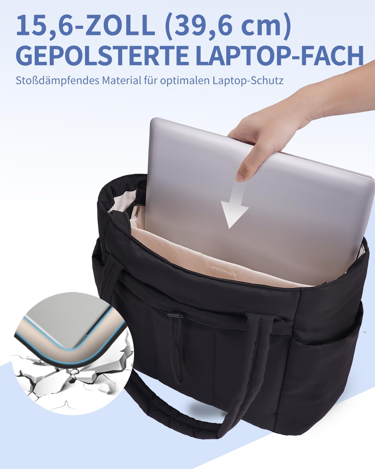 Wandering Nature Handtasche Damen Tote Bag 20L Groß Gesteppt Shopper Tasche mit Laptopfach (15,6 Zoll) & Getränkehalter (40oz/1.18L), Ideal für Büro Schule Reisen Shopping (Patent Angemeldet)