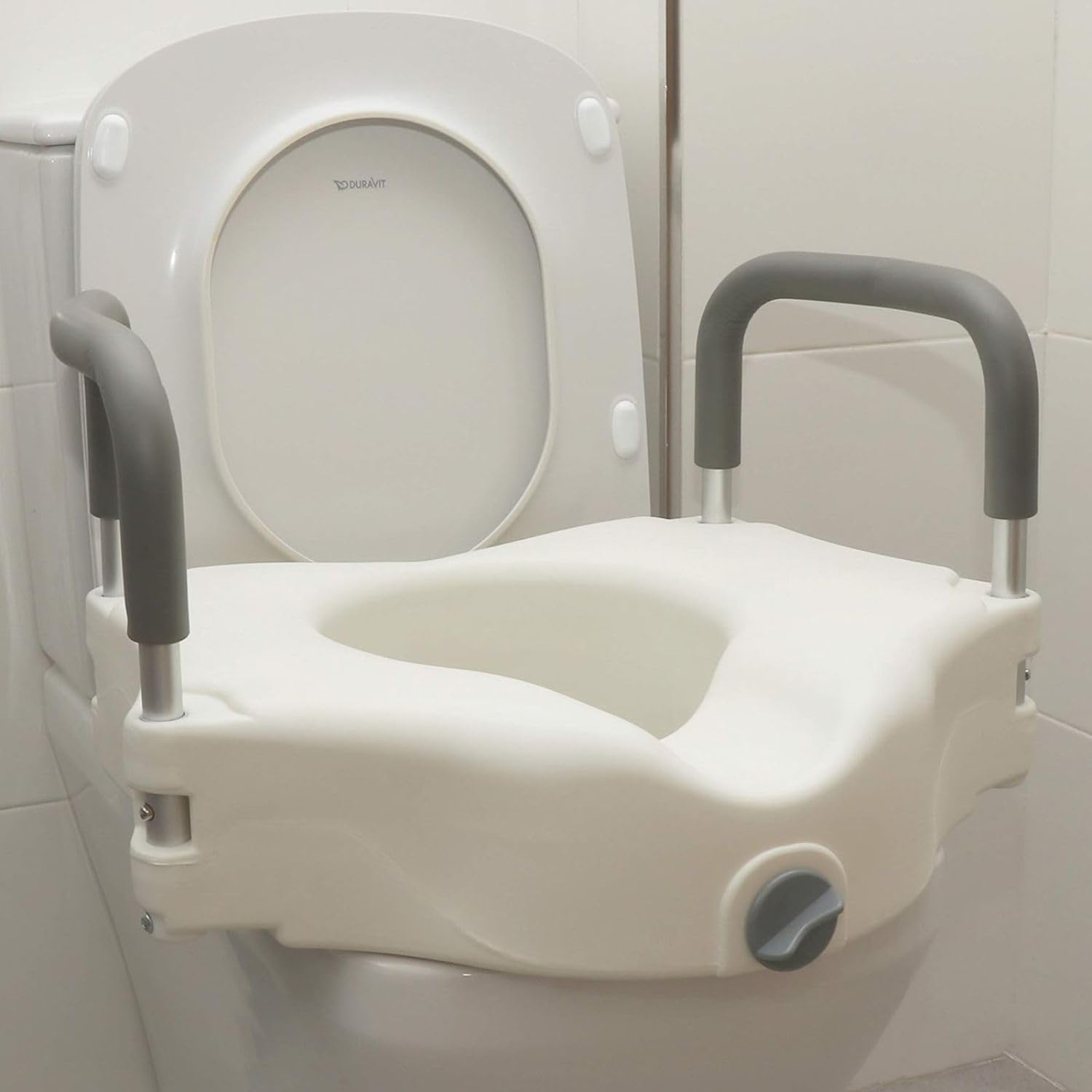 OrtoPrime Raised Toilets Seats with Handles – 12 cm Toilet Seat Riser for Elderly & Disabled – Comfortable Raised Toilet Seat for Hip Replacement – Secure Toilets Seats Elevator for Adults