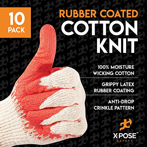 Image of Xpose Safety Red & Blue Palm Work Gloves - Latex-Coated Knit Grip Safety Gloves for Construction, Electricians, & General Use