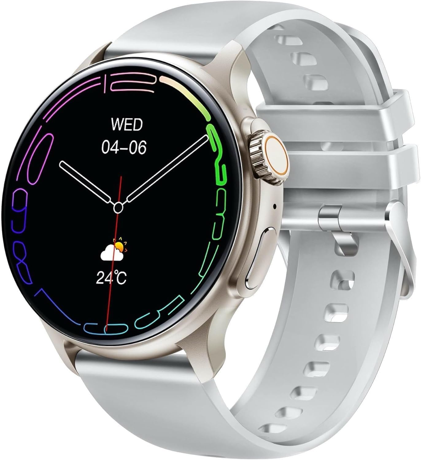 Emporia Watch JOY in grey with a bright display showing time and weather.
