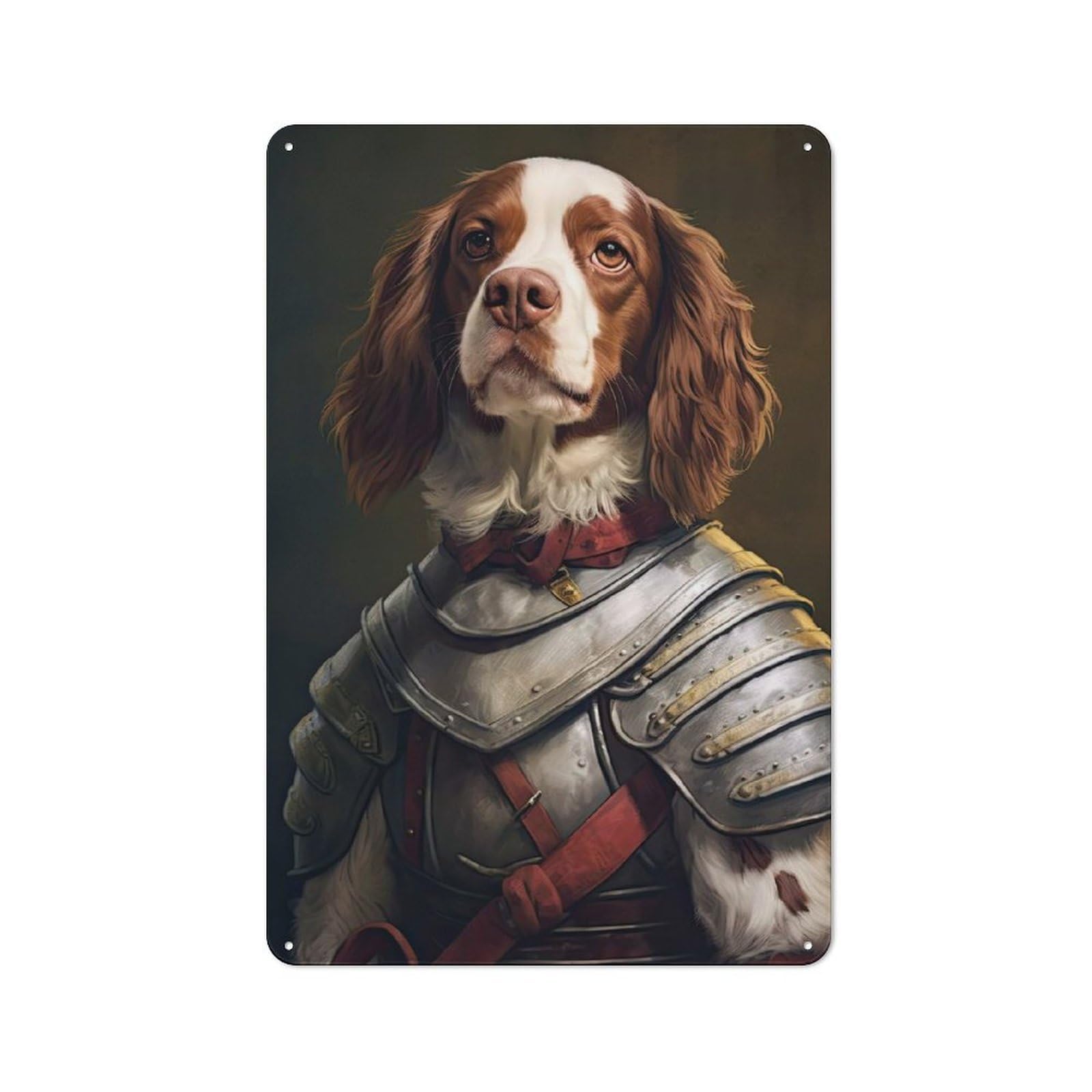 Junmoney Style-20 Brittany Spaniel Dog In Armor Retro Metal Wall Sign 30X20cm For Hobby Room Or Studio, For Garage, Workshop And Man Cave Decoration