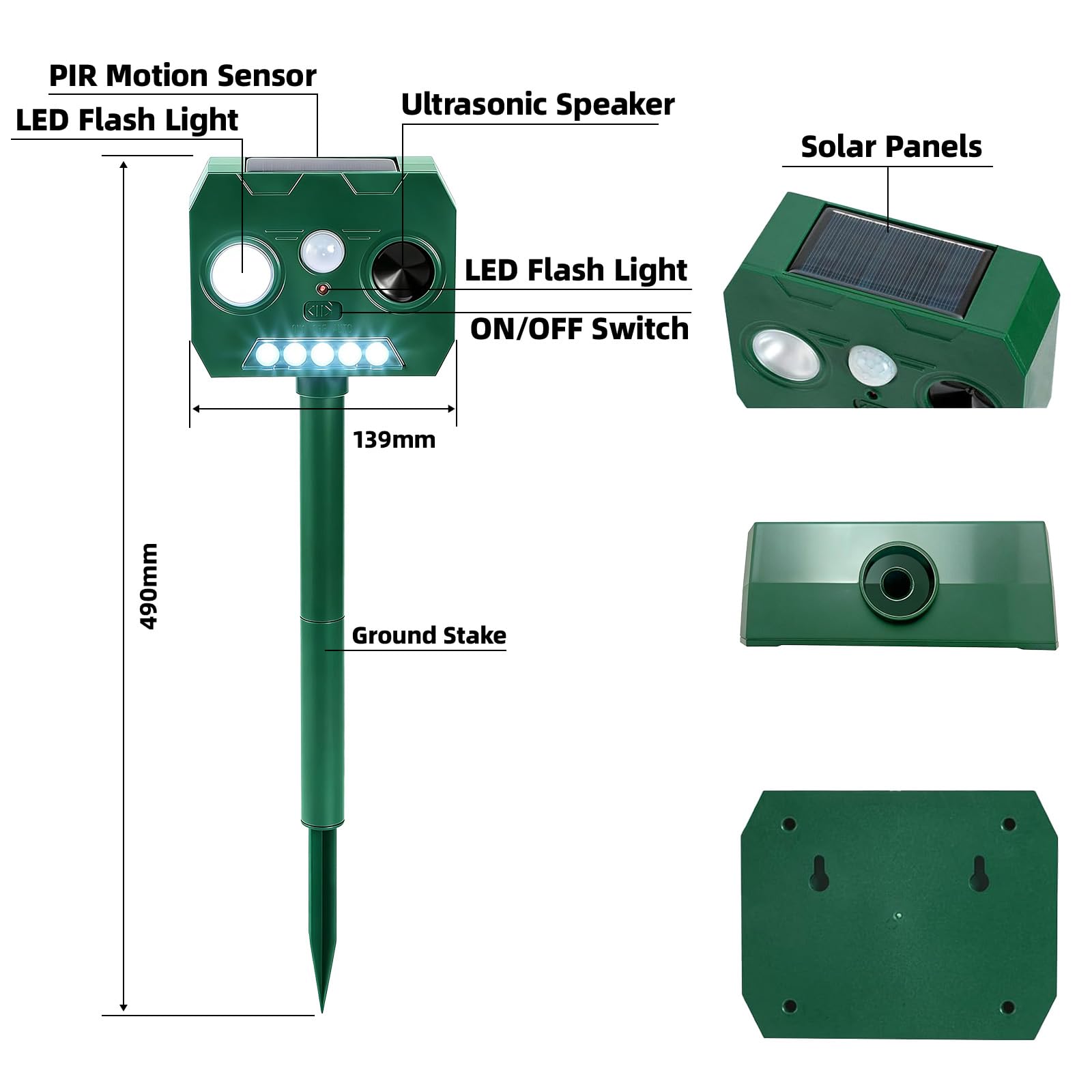2 Pezzi Dissuasore Gatti, Repellente per Volpi Ultrasonico Solare con Luce LED, 12m 120° Dissuasori per Piccioni Giardino IP65 Impermeabile per Gatti Martore Volpi Cani Procioni