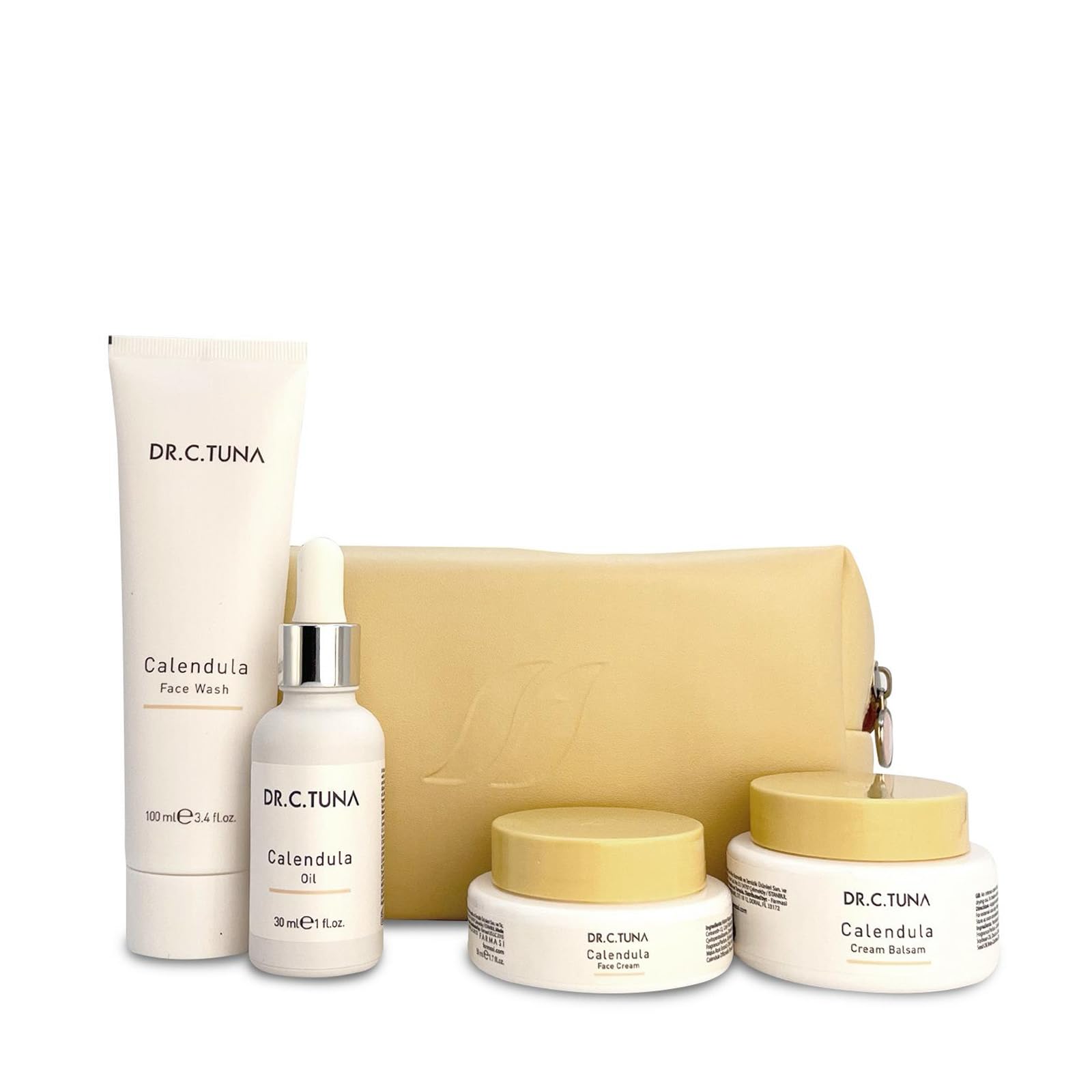 Farmasi Linea di Cura Dr.C.TUNA Calendula Beauty set Regalo Gel Detergente 100ml Crema Balsamo 80ml Crema Idratante 50ml Siero con Estratto di Calendula per una Pelle Setosa e Vellutata 30ml