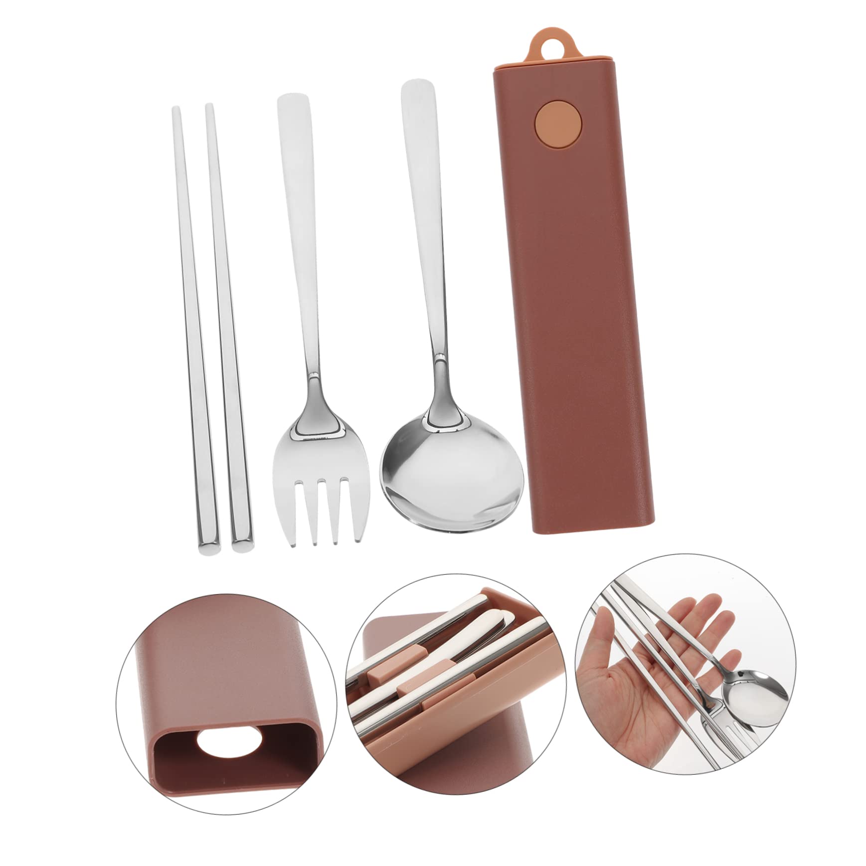 Support de baguettes 2 ensembles fourchette cuillère baguettes couverts de voyage ustensiles de service ensemble de voyage en acier inoxydable ensemble d'ustensiles ensemble d'ustensiles de déjeuner
