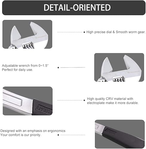 Vista 3 de Donext Llave ajustable de 12 pulgadas, herramienta de mano profesional, mango suave Llave de goma negra