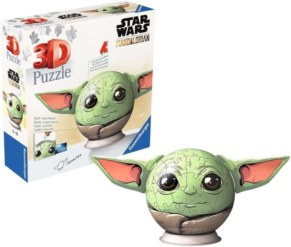Ravensburger - 3D Ball Puzzle - Star Wars The Mandalorian Grogu - Ages 6+ - 72 Numbered Pieces to Assemble Without Glue - Stand and Finishing Accessory Included - Diameter: 13 cm - 11556