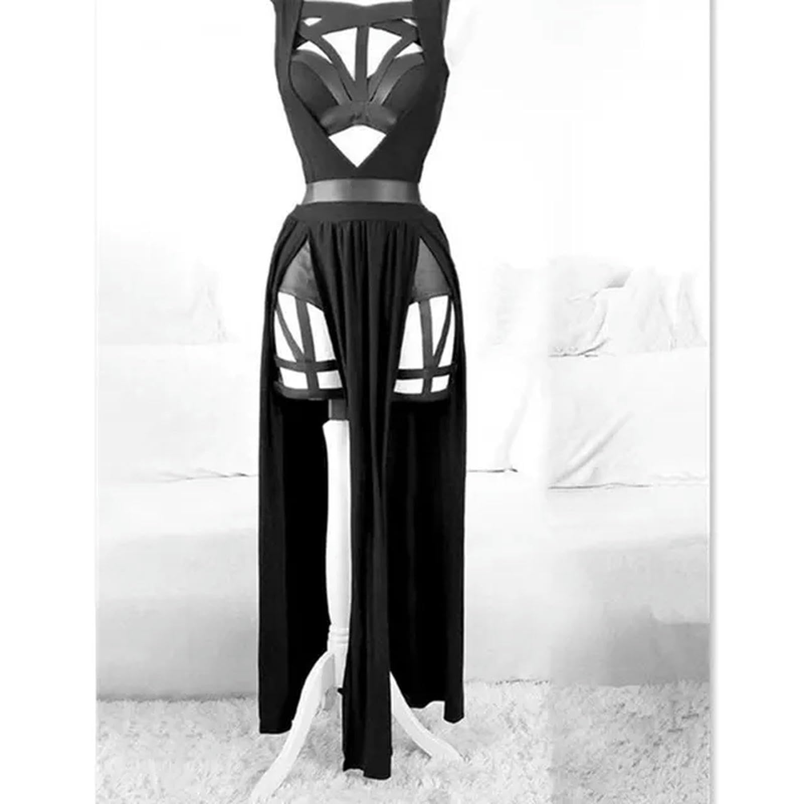 AYAZER New 3 Piece Women's Dress Set Padded Gothic Sexy Lingerie Party Set Red Bandage Cutout Women's Set-Black-XXL