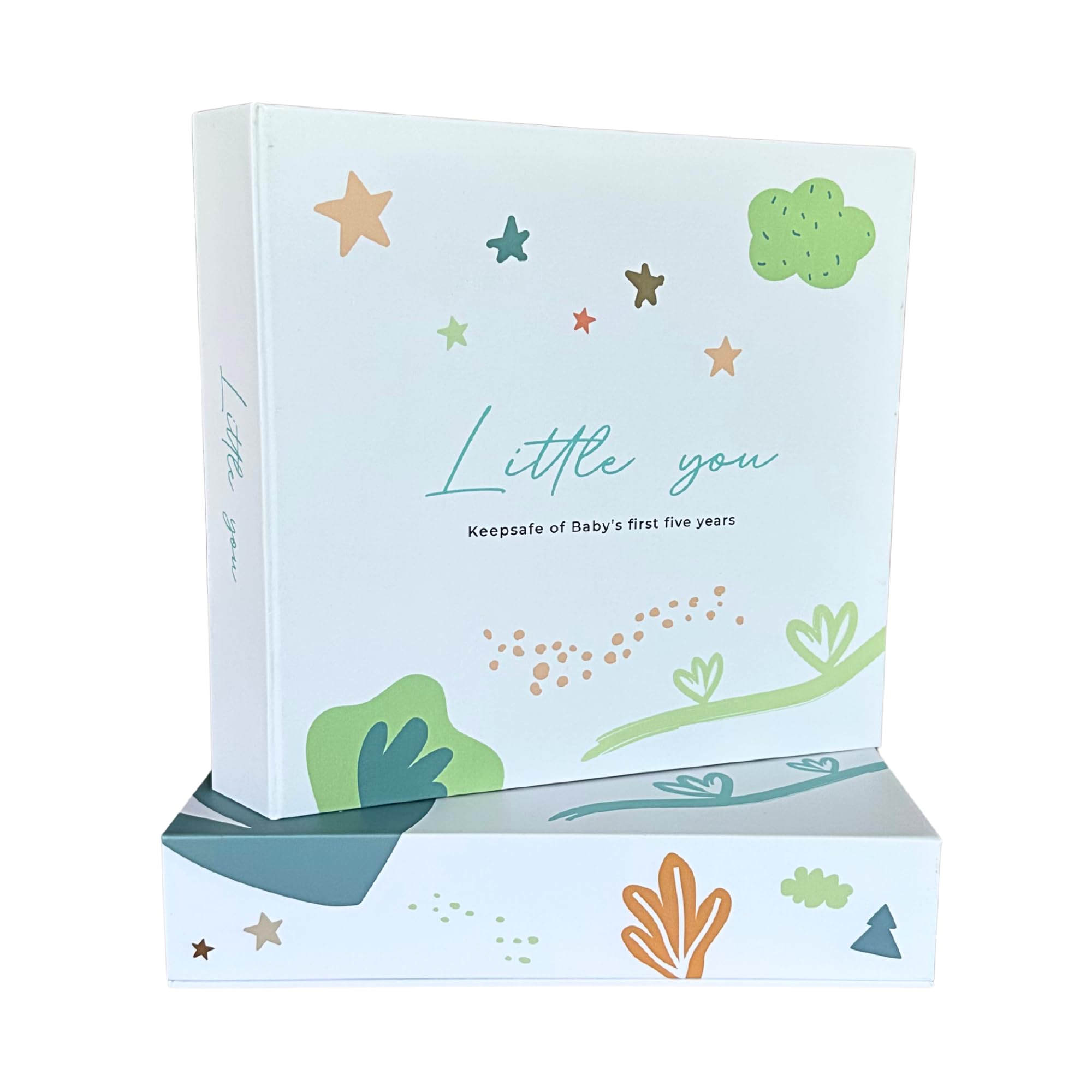 Diario de embarazo Little You Baby Memory Book, 120 páginas, para recién nacidos hasta los 5 años, con caja de regalo magnética, bolsillos para fotos, carta para abrir a los 21, álbum de recuerdos para niños o niñas