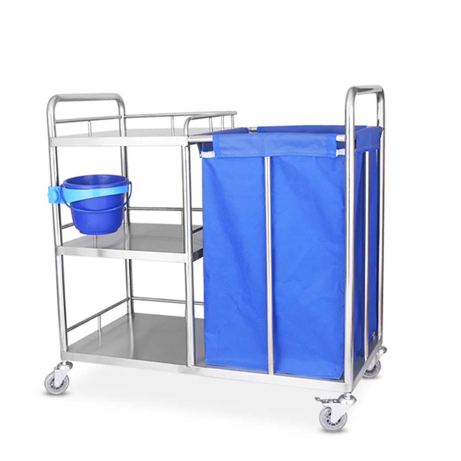 asdchZen Commercial Cleaning Trolley, 3 Shelf Stainless Steel Lab Utility Cart, With Storage Bag, For Home & Business Use