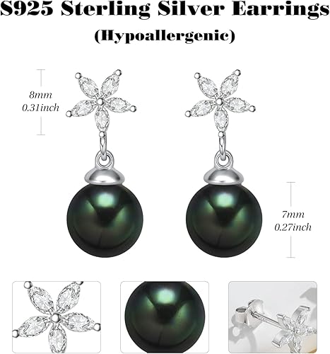 Miniatura 2 de AENEAS Pearl Earrings for Women 925 Sterling Silver Pearl Hoop Drop Dangle Stud Earrings Gifts for Women Girls