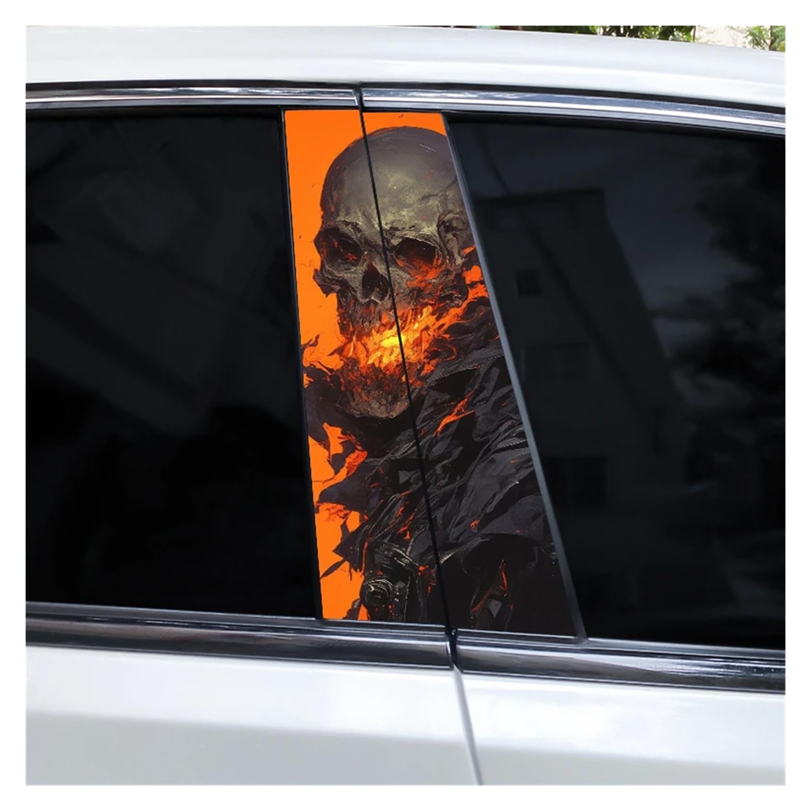 Car Side Decals 2pcs Smoke Skull Doorpost Vinyl B-Pillar Stickers Scratch-Resistant Self-Adhesive Center Column Decal(Style D)