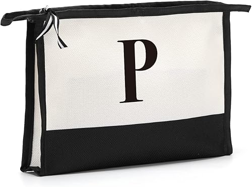 HODREU Regalo personalizado con logotipo en la inicial de la bolsa de maquillaje, bolsa de maquillaje de viaje, bolsa de maquillaje, Blanco16