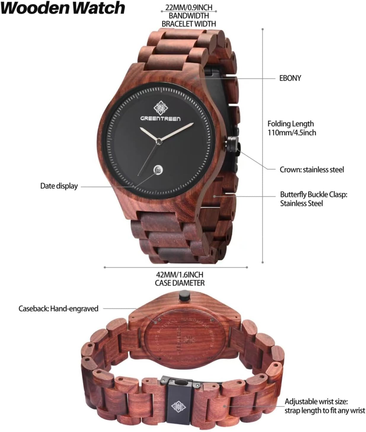 Wooden Watch for Men & Women: Lightweight Handmade Wood Wristwatch with Quartz Movement - Unique Valentine's Day & Birthday Gift Idea for Father and Boyfriend - Image 5