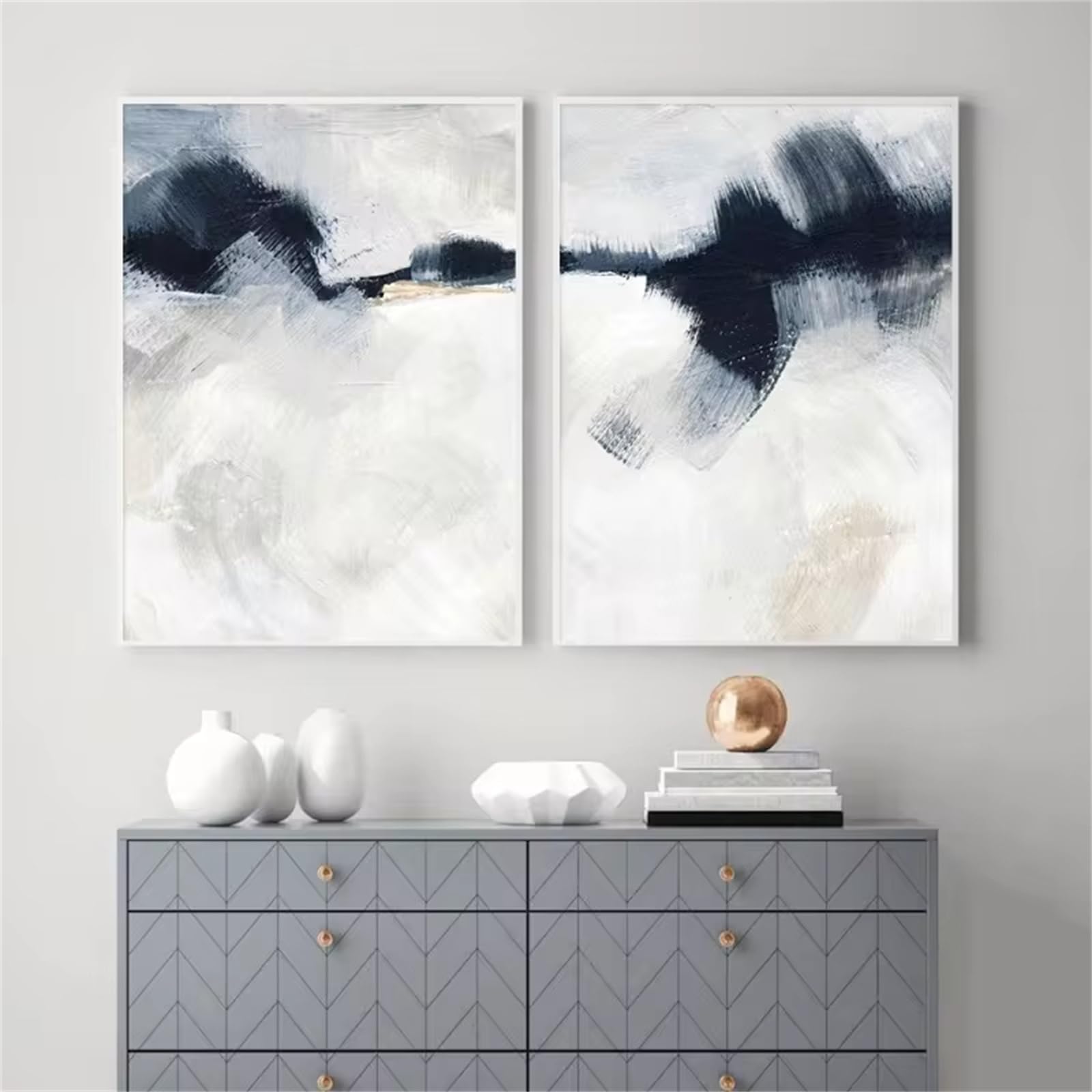 YZNLOQ Navy Blue Abstract Wall Art Navy Blue Grey White Abstract Posters Navy Blue, White, Gray, Beige Abstract Wall Art for Living Room Modern Geometric Abstract Navy Blue 12''x16''x2 Unframed