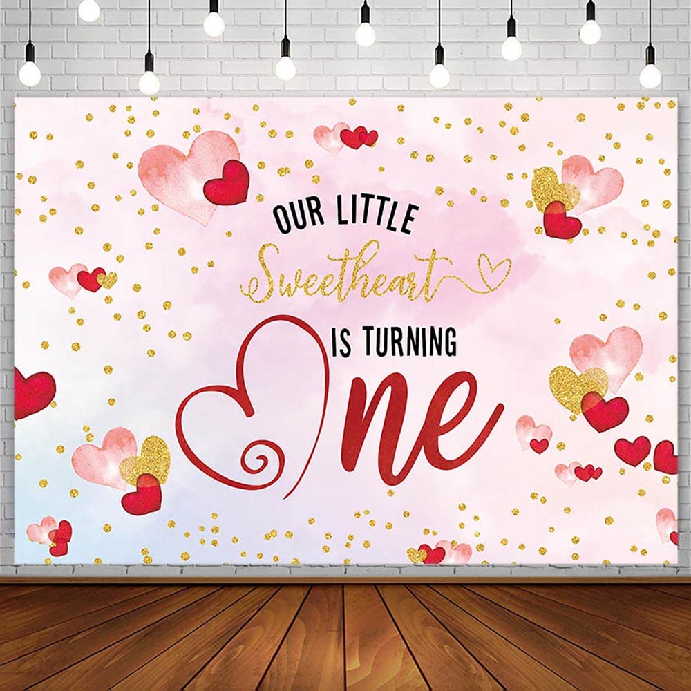 AIBIIN 7x5ft Valentine Sweetheart 1st Birthday Backdrop