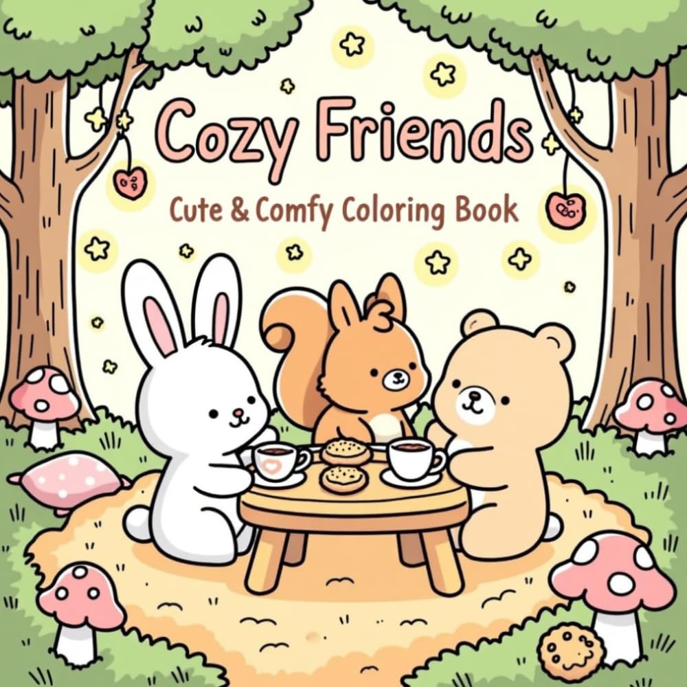 Cozy friends cute and comfy coloring book: Easy-to-Color Illustrations of Adorable Animals, Nature, and Cozy Moments – Large Print for Seniors, Beginners, and Toddlers