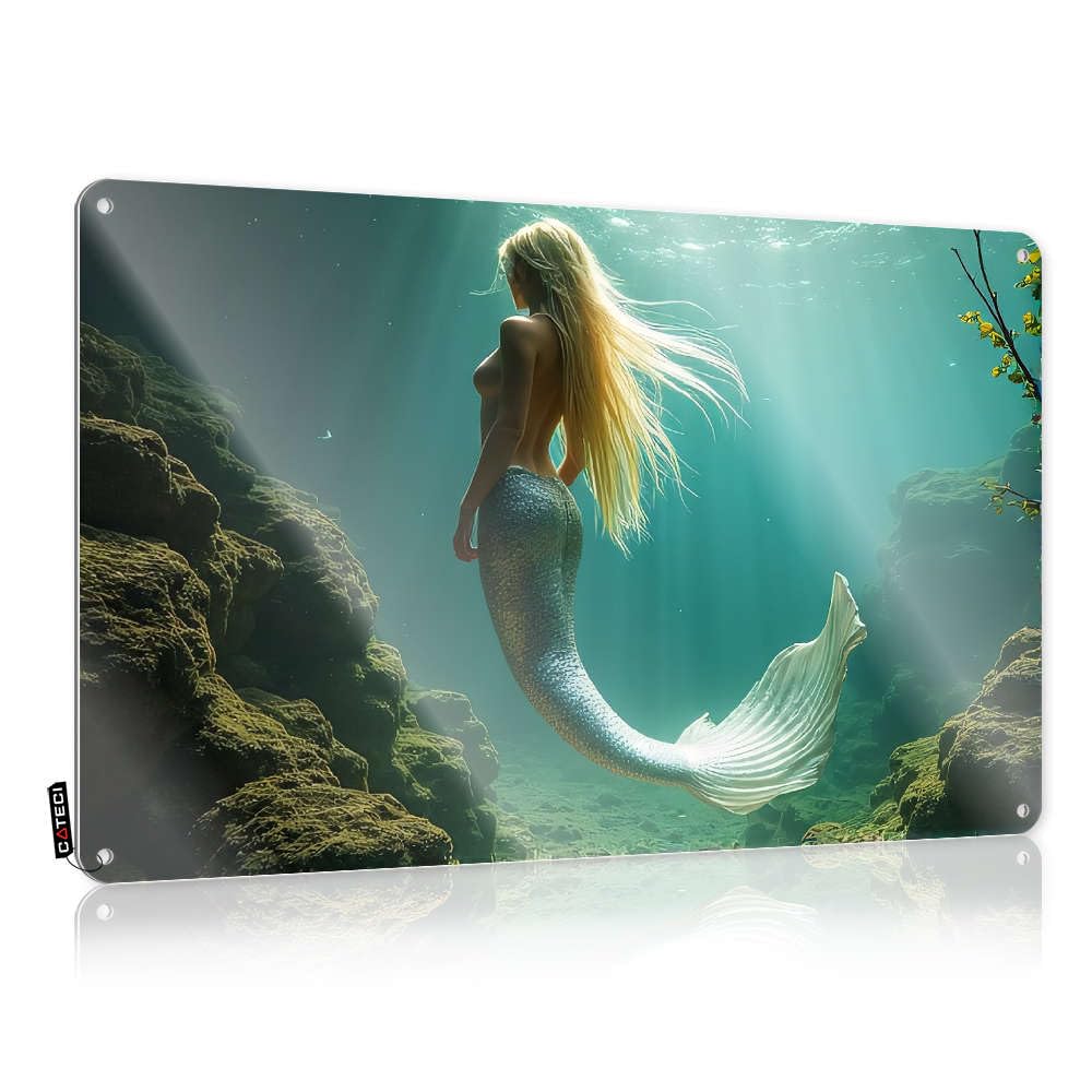 Vintage Wall Decor Small Tin Things Mermaid With Long Blonde Hair Swimming Underwater. - Vintage Wall Decor For Street(30X40CM)