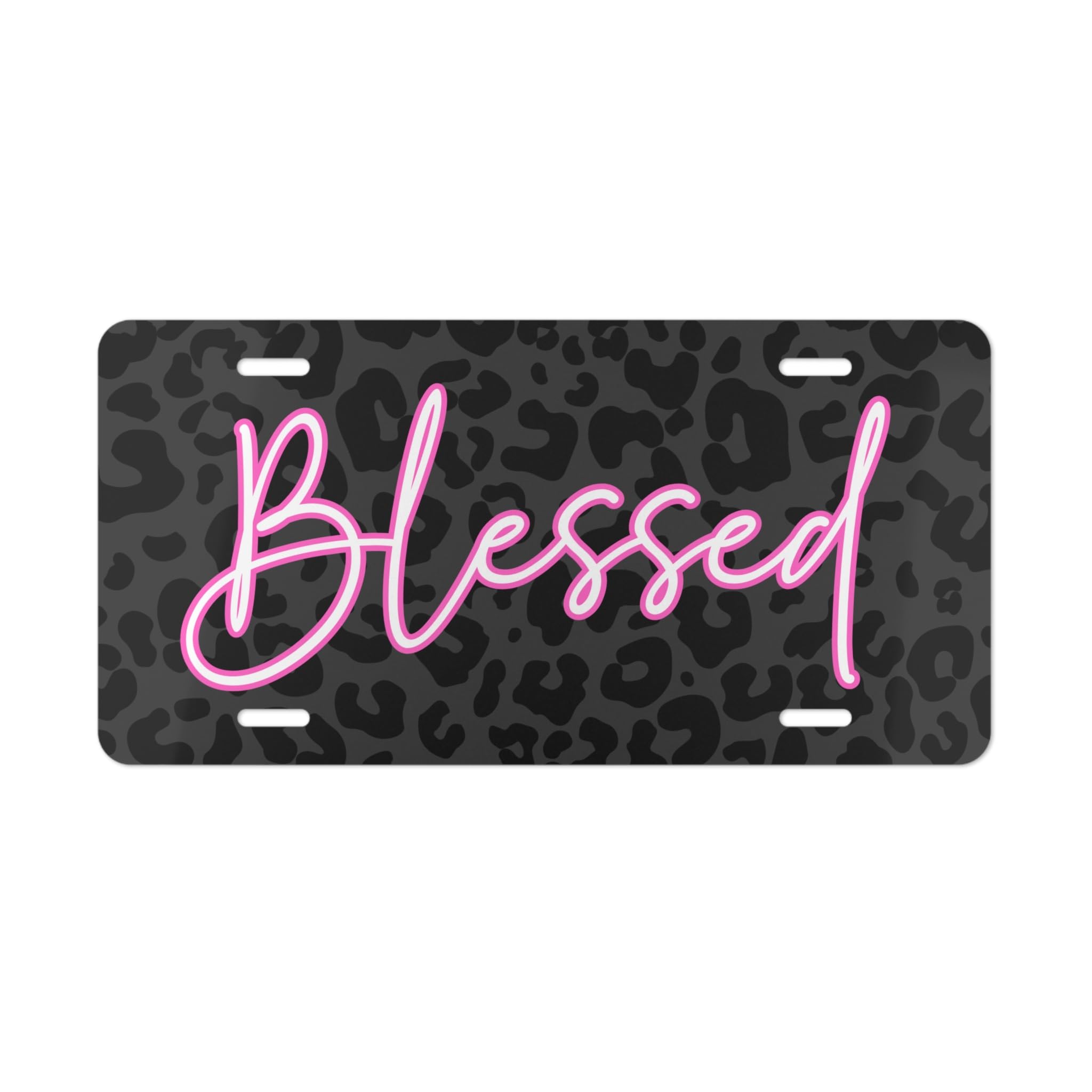 Blessed Decorative Front License Plate for Women Black Leopard Car Decor Girly Vanity Tag Animal Print Accessories Gift for Mom or Teens